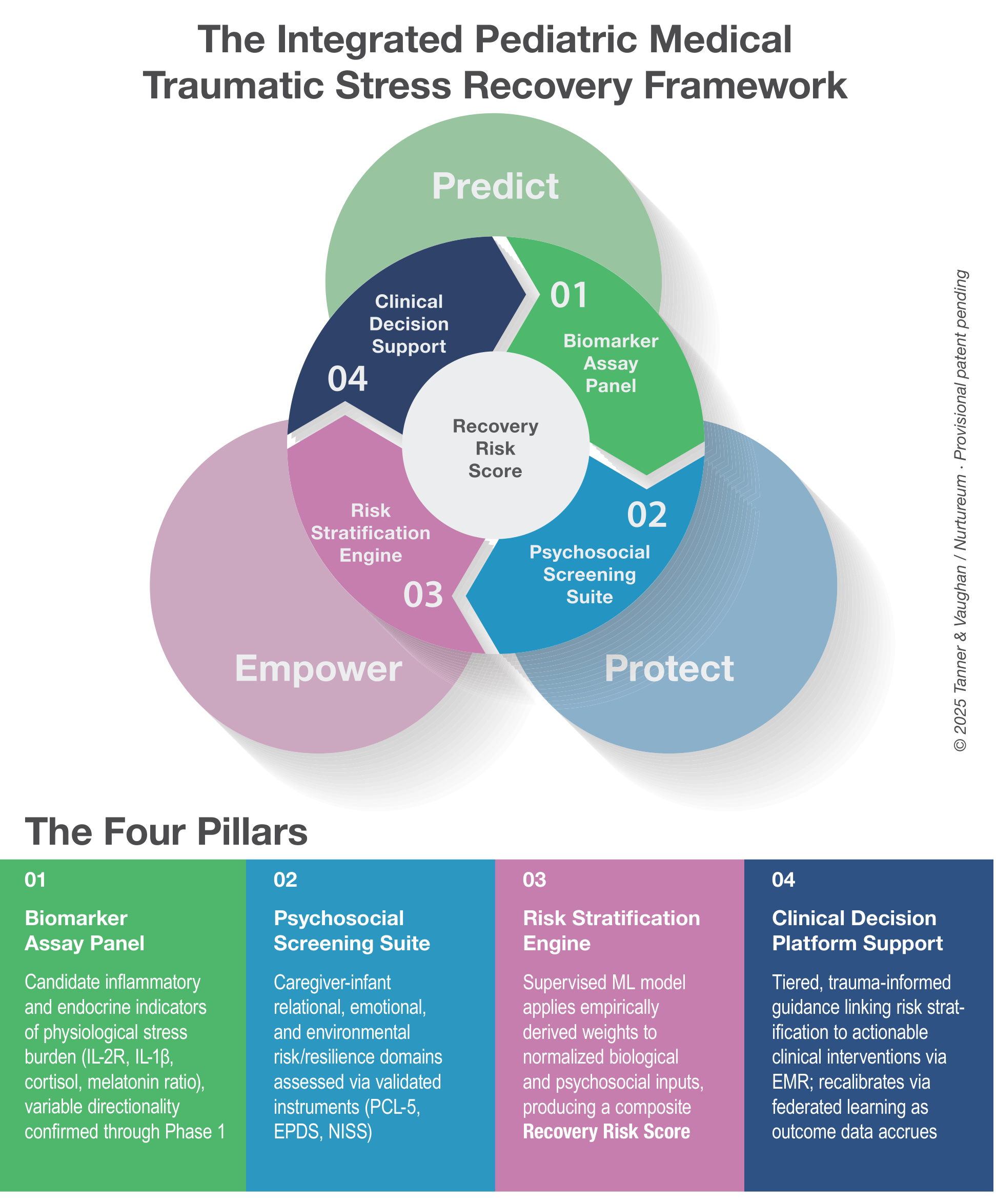 The Integrated Pediatric Medical Traumatic Stress Recovery Framework diagram and four pillars